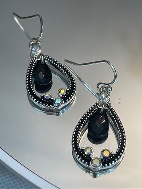 Main Street Black Teardrop and Crystal Dangle Earrings